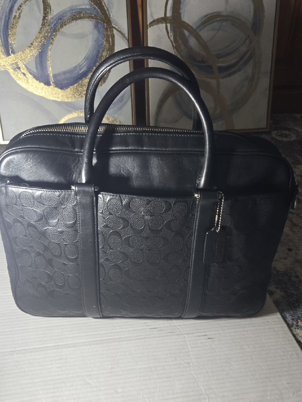 Coach Black Embossed Signature Leather Briefcase